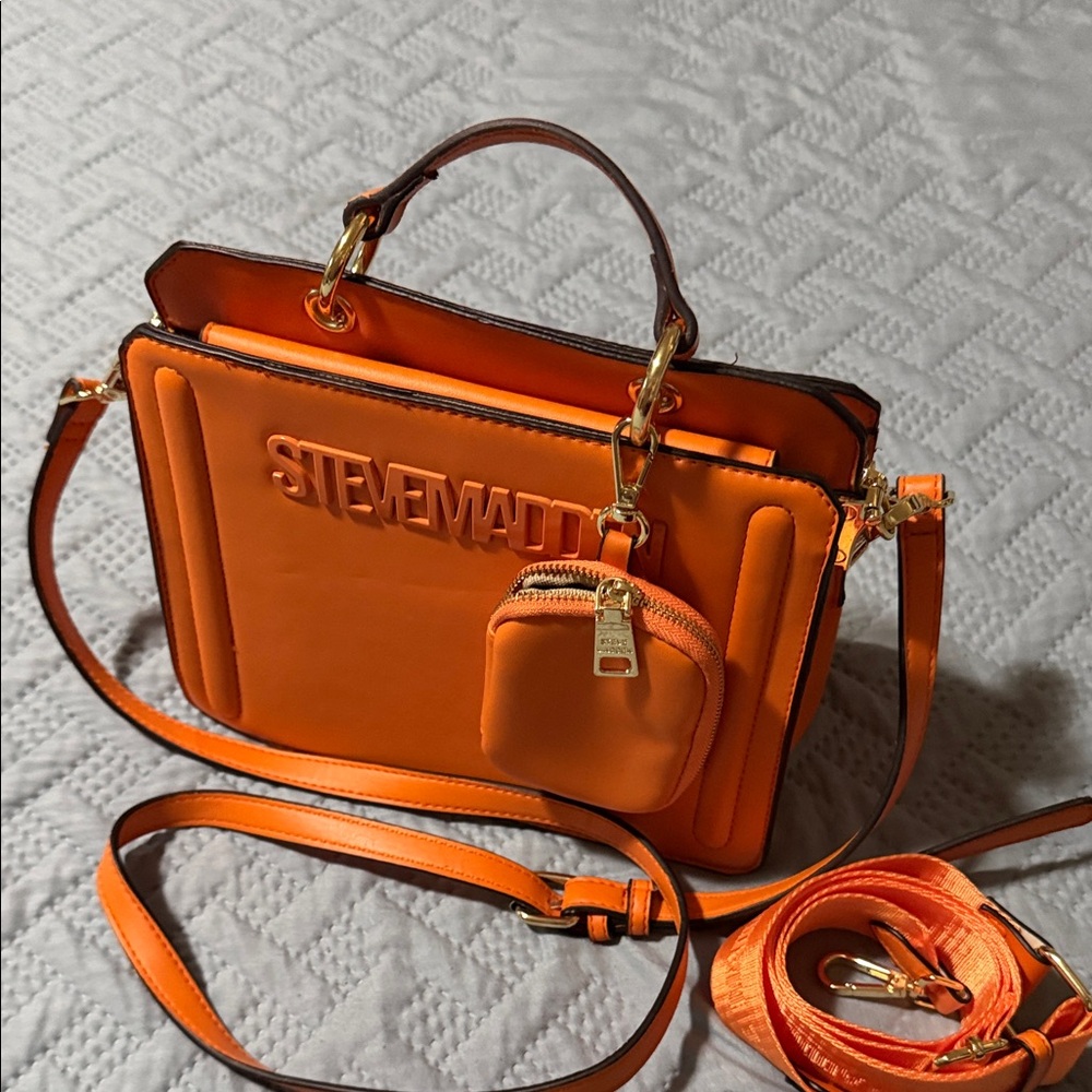 Steve Madden Orange Satchel with Removable Strap and Logo Detail